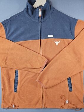 Texas Longhorns Fleece Jacket Men's Large Full Zip Grey/Orange Distinctly Texas